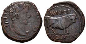 Cascantum. As. 14-36 d.C. Cascante (Navarra). (Abh-691). (Acip-3157). Rev.: Toro parado a derecha con leyenda encima MVNICIP y debajo CASCATVM . Ae. 1...