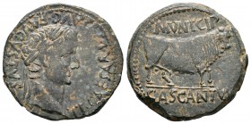 Cascantum. As. 14-36 d.C. Cascante (Navarra). (Abh-691). (Acip-3157). Ae. 10,95 g. Letras N y T de la leyenda sin enlazar. Época de Tiberio. MBC+. Est...