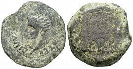Emerita Augusta. Dupondio-Dupondius. 14-36 d.C. Mérida (Badajoz). (Abh-1031). (Acip-3388a). Anv.: Cabeza radiada de Augusto a izquierda, alrededor ley...