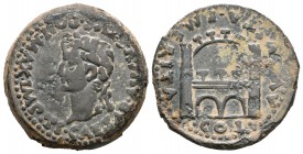 Emerita Augusta. As. 14-36 d.C. Mérida (Badajoz). (Abh-1056). (Acip-3408e). Anv.: Cabeza laureada de Tiberio a izuierda, alrededor TI CAESAR AVGVSTVS ...