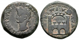 Emerita Augusta. As. 14-36 d.C. Mérida (Badajoz). (Abh-1056). (Acip-3408e). Anv.: Cabeza laureada de Tiberio a izquierda, alrededor TI CAESAR AVGVSTVS...