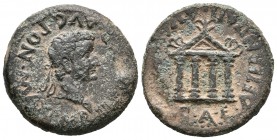 Emerita Augusta. As. 14-36 d.C. Mérida (Badajoz). (Abh-1062). (Acip-3414a). Anv.: Cabeza laureada de Tiberio a derecha, alrededor TI CAESAR AVG PON MA...