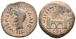 Emerita Augusta. As. 14-36 d.C. Mérida (Badajoz). (Abh-no cita). (Acip-3391a). Anv.: Cabeza de Augusto a derecha, alrededor leyenda DIVVS AVGVSTVS PAT...