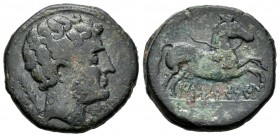 Iltirkesken. Semis. 120-20 a.C. Solsona (Lleida). (Acip-1386). (C-2). (Abh-1447). Anv.: Cabeza masculina a derecha, detrás espiga. Rev.: Caballo a der...