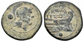 Anónima. Uncia. 211 a.C. Roma. (Craw-97/76). Anv.: Cabeza de Roma con casco a derecha. Rev.: Proa a derecha, encima ROMA. Ae. 5,57 g. MBC/MBC+. Est......