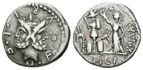 Furia. Denario-Denarius. 119 a.C. Italia Central. (Ffc-730). (Craw-281-1). (Cal-600). Ag. 3,80 g. MBC. Est...80,00.