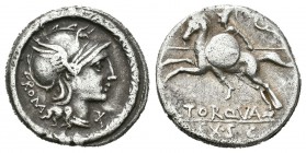 Manlia. Denario-Denarius. 113-112 d.C. Italia Central. (Ffc-837). (Craw-563-62). (Cal-922). Ag. 3,90 g. MBC+. Est...80,00.