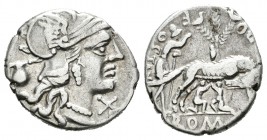 Pompeia. Denario-Denarius. 137 a.C. Italia Central. (Ffc-1021). (Craw-235/1c). (Cal-1149). Anv.: Cabeza de Roma a derecha, delante X, detrás vaso. Rev...