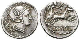 Rutilia. Denario-Denarius. 77 a.C. Roma. (Ffc-1095). (Craw-387/1). (Cal-1237). Ag. 4,04 g. Revereso ligeramente desplazado. MBC+. Est...90,00.