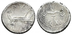 Marco Antonio. Denario-Denarius. 32-31 a.C. Ceca volante. (Ffc-50). (Craw-544/30). (Cal-198). Anv.: ANT AVG III VIR RPC. Galera pretoriana a derecha. ...