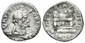 Augusto. Q. Rustius. Denario-Fourrée denarius. 19 a.C. Roma. (Ffc-322). (Ric-322). (Cal-1236). Anv.: Bustos acolados a derecha de Fortuna Victrix y Fo...