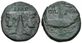 Augusto y Agripa. As. 12 d.C. Nemausus. (Spink-1730). (Ric-158). Anv.: IMP DIVI F. Bustos opuestos de Augusto y Agripa laureados. A los lados P - P. R...