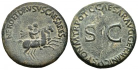 Nerón y Druso. Dupondio-Dupondius. 40-41 d.C. Roma. (Spink-1828). (Ric-34). Anv.: NERO ET DRVSVS CAESARES. Los emperadores Nero y Druso galopando a ca...