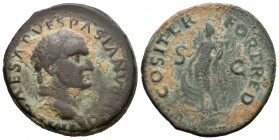 Vespasiano. As. Tarraco. (Spink-no cita). (Les Monedes de Vespasiá-As-3 página 178). Anv.: Cabeza laureada de Vespasiano a derecha y alrededor IMP CAE...