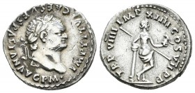 Tito. Denario-Denarius. 79 d.C. Roma. (Spink-2507). (Ric-9). Rev.: TR P VIIII IMP XIIII COS VII PP. Venus en pie y de espaldas a derecha, apoyada sobr...