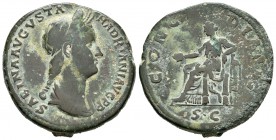 Sabina. Sestercio-Sestertius. 128-134 d.C. Roma. (Spink-no cita). (Ric-1025). Rev.: CONCORDIA AVG SC. Concordia entronizada a izquierda con pátera. Ae...