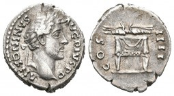 Antonino Pío. Denario-Denarius. 146 d.C. Roma. (Spink-4079). (Ric-137). (Seaby-345). Rev.:  COS IIII. Haz de rayos sobre trono revestido. Ag. 3,30 g. ...