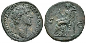 Antonino Pío. Sestercio-Sestertius. 146 d.C. Roma. (Spink-4222). (Ric-782). Rev.: S C. Securitas sentada a izquierda con cetro y su mano apoyada en la...