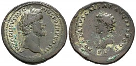 Antonino Pío. Sestercio-Sestertius. 141 d.C. Roma. (Spink-4527). (Ric-1206b). Anv.: ANTONINVS AVG PIVS P P TR P COS III. Busto laureado de Antonino Pí...