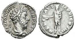 Marco Aurelio. Denario-Denarius. 173 d.C. Roma. (Spink-4926). (Ric-285). Rev.: RELIG AVG IMP VI COS III. Mercurio en pie a izquierda con patera y cadu...