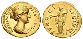 Faustina Hija. Áureo-Aureus. 138-161 d.C. Roma. (Cal-2061). (Ric-505b). Anv.: FAVSTINAE AVG P II AVG FIL. Busto revestido a derecha con cinta de perla...