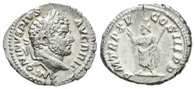 Caracalla. Denario-Denarius. 213 d.C. Roma. (Spink-6829 variante). (Ric-208a). Rev.: P M TR P XV COS III P P. Serapis en pie izquierda con cetro y lev...