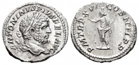 Caracalla. Denario-Denarius. 213 d.C. Roma. (Spink-6829 similar). (Ric-208a). Rev.: P M TR P XVI COS IIII P P. Serapis en pie a izquierda con vestido ...