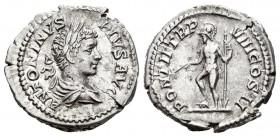 Caracalla. Denario-Denarius. 205 d.C. Roma. (Spink-6859). (Ric-81). Rev.: PONTIF TR P VIII COS II. Marte en pie a izquierda con lanza y rama de olivo....