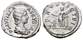Plautilla. Denario-Denarius. 204 d.C. Roma. (Spink-7074). (Ric-369). Rev.: VENVS VICTRIX. Venus en pie a izquierda descansando en escudo con palma, a ...