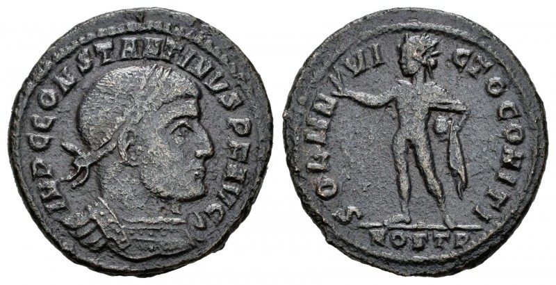 Constantino I. Follis. 312 d.C. Ostia. (Ric-89). Rev.: SOL INVICTO COMITI. Ae. 4...