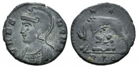 Constantino I. Follis. 332-333 d.C. (Ric-222). Rev.: Loba amamantando a Rómulo y Remo, sobre ella dos estrellas. Ae. 2,03 g. EBC-. Est...35,00.