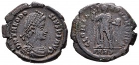 Teodosio I. Maiorina. 393-8 d.C. Heraclea. (Spink-20488). (Ric-27a). Rev.: GLORIA ROMANORVM en exergo SMHB. Ae. 5,23 g. MBC+/BC+. Est...40,00.