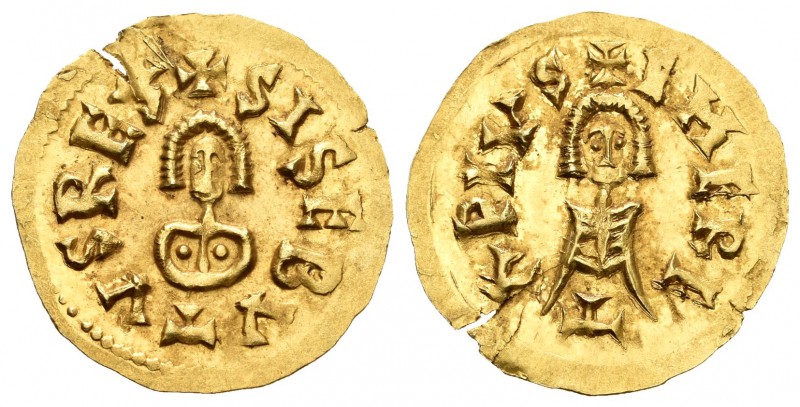 Sisebuto (612-621). Tremissis. Emerita (Mérida). (Cnv-258.18). Anv.: +SISEBVTVSR...