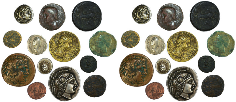 Antike: Lot 13 antike Münzen in Silber und Kupfer, Griechen und Römer, alle unbe...