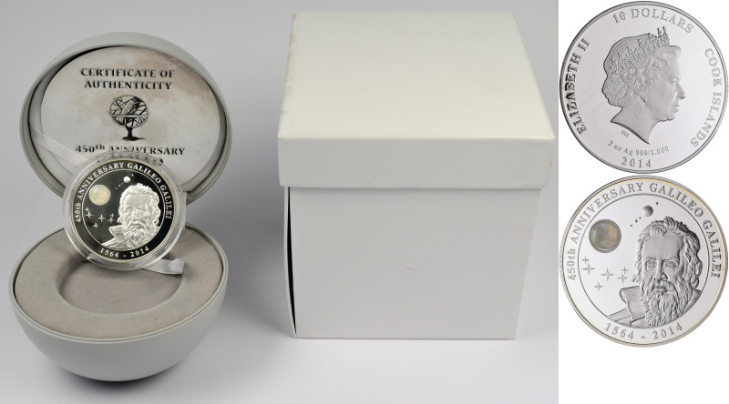 Cook Inseln: 10 Dollars 2014, 450. Geburtstag von Galileo Galilei. 2 OZ 999/1000...
