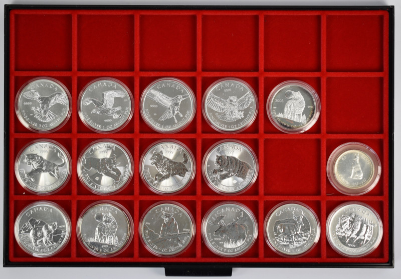 Kanada: 14 x 1 OZ Silber mit Tiermotiven, dabei die Serie Wildlife 2011-2013, Bi...