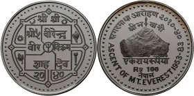 Nepal: 100 Rupee VS 2040 (1983) 30. Jahrestag Erstbesteigung des Mt. Everest / 1st Ascent of Mt. Everest 1953 - 1983. 31,10 g, 925/1000 Silber. KM# 10...