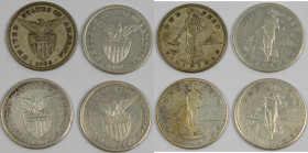 Philippinen: United States Administration: 4 x 1 Peso Silbermünzen, 2 x 1907 und 2 x 1909. KM# 172, um sehr schön.
 [differenzbesteuert]