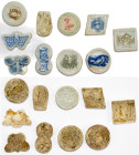 Thailand: Siam: Sammlung 10 verschiedene weiße Porzellan Token/Münzen, teils mit chinesischen / siamesischen Schriftzeichen. Diese Stücke wurden von S...