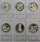 Alle Welt: 6 x 1 OZ Silbermünzen in der höchsten Qualität polierte Platte. In Quadrumdosen, über Versandhandel bezogen, sehr hoher Ausgabepreis.
 [di...
