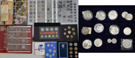 Alle Welt: Nachlaßpartie von Münzen aus aller Welt, dabei auch Silbermünzen wie Spanien 5 Pesetas 1871, Belgien 5 Francs 1873, USA Morgan Dollar 1921,...