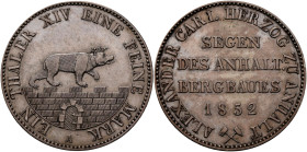 Anhalt-Bernburg: Alexander Carl 1834-1863: Taler 1852 A (Ausbeutetaler). AKS 16, Jaeger 66, Thun 3. Kleine Kratzer, Patina, fast vorzüglich.
 [differ...