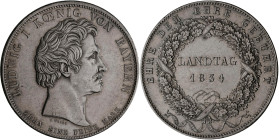 Bayern: Ludwig I. 1825-1848: Taler 1834 (Geschichtstaler), Landtag, AKS 130, Jaeger 45, winzige Kratzer, sonst vorzüglich.
 [differenzbesteuert]
