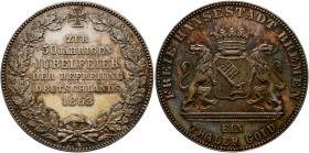 Bremen: Freie Hansestadt: Taler 1863 (Gedenktaler, Ein Thaler Gold), 50. Jährige Jubelfeier der Befreiung. AKS 14, Jaeger 26, Kahnt 16, Davenport 626....