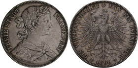 Frankfurt am Main: Freie Stadt: Taler 1860 (Vereinstaler). AKS 8, Jaeger 41. Kratzer, sehr schön.
 [differenzbesteuert]
Gebotslos, Zuschlag zum Höch...
