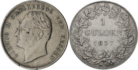 Hessen-Darmstadt: Ludwig II. 1830-1848: Gulden 1837, AKS 103, Jaeger 38a. Gereinigt, Kratzer und Randfehler, fast sehr schön.
 [differenzbesteuert]