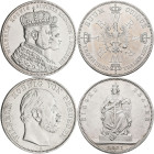 Preußen: Wilhelm I. 1861-1888: Taler 1861 (Krönungstaler) Wilhelm mit Augusta, AKS 116, dazu Taler 1871 (Siegestaler), AKS 118, beide gereinigt, sehr ...