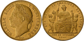 Württemberg: Wilhelm I. 1816-1864: 4 Dukaten 1841, 25jähriges Regierungsjubiläum 30 October. Randschrift VIER DUCATEN. AKS 119, Friedberg 3615, Jaeger...