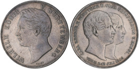 Württemberg: Wilhelm I. 1816-1864: Doppeltaler 1846, zur Vermählung des Kronprinzen Karl mit Olga, Großfürstin von Rußland. 37,05 g. AKS 122, Jaeger 7...