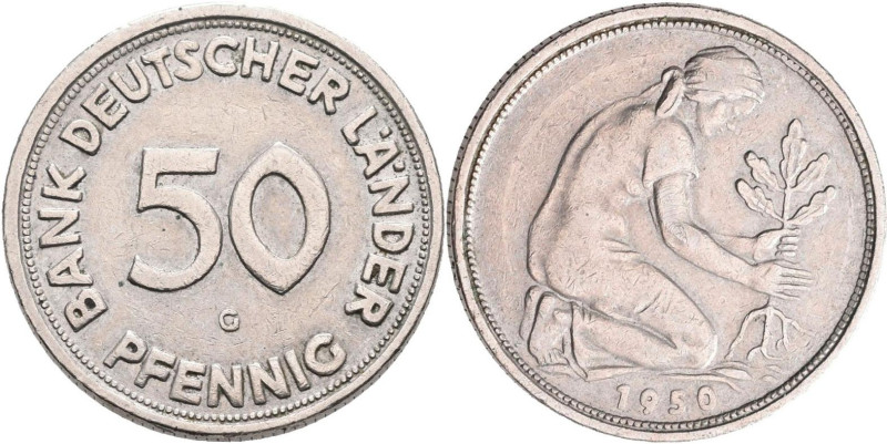 Bundesrepublik Deutschland 1948-2001: 50 Pfennig 1950 G, Bank Deutscher Länder, ...